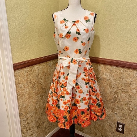 Jessica Howard NWT Dress Taffeta Shantung Cream Orange Floral Size 10 JH8M4835 - Picture 10 of 10